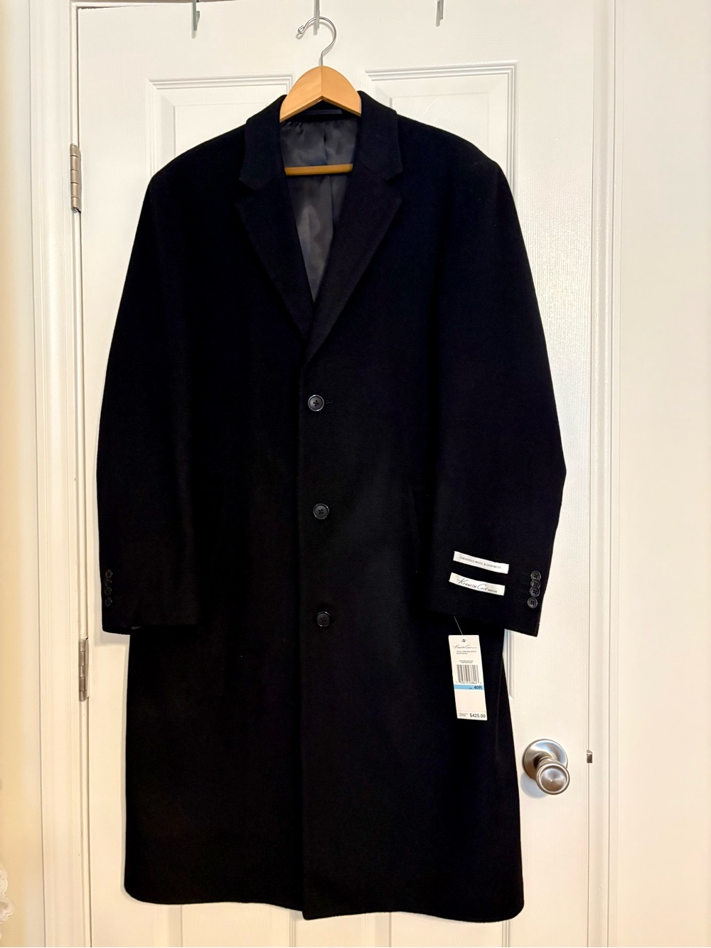 Kenneth Cole Wool Cashmere Black Coat Size 40R NWT